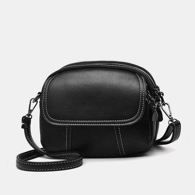 Triple Zip Small Crossbody Bag Leather Cell Phone Purse Shoulder Handbag