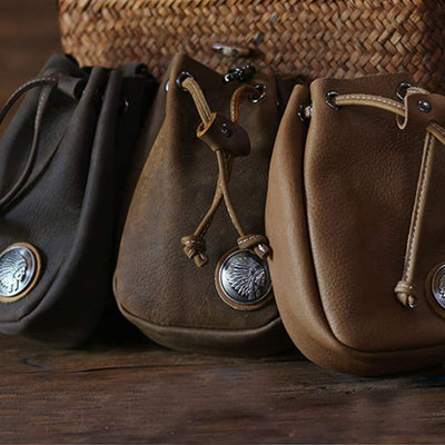 Retro Unisex Waist Pouch Small Drawstring Leather Belt Bag