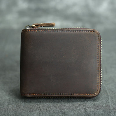 Retro Leather Wallet Multifunctional Small Zipper Purse For Men