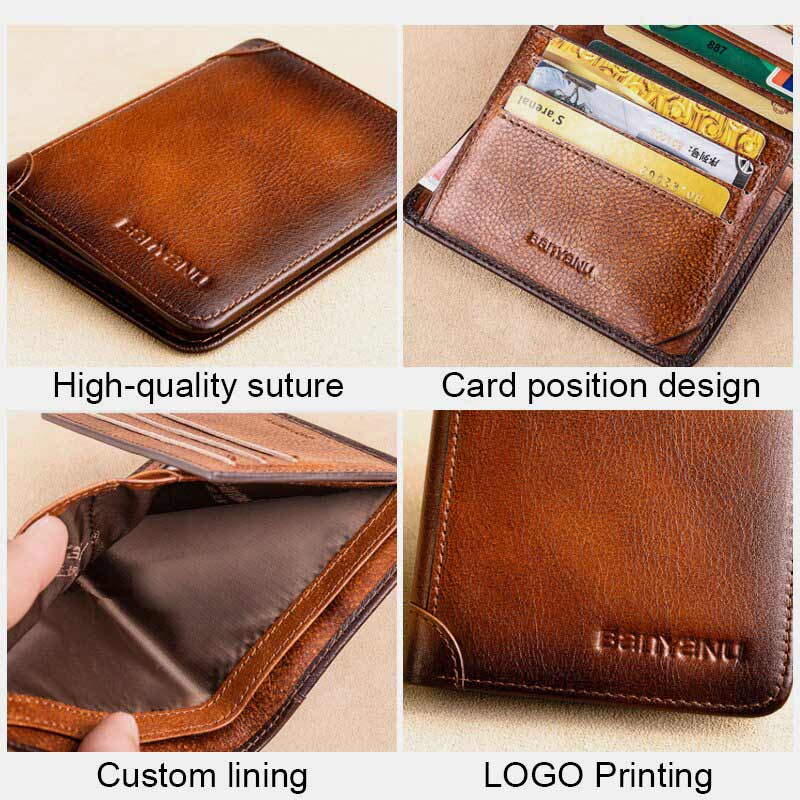 RFID Retro Genuine Leather Tri-fold Wallet