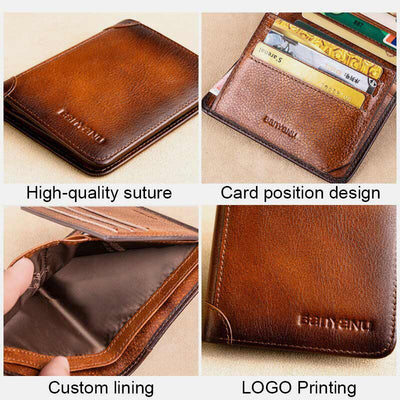 RFID Retro Genuine Leather Tri-fold Wallet