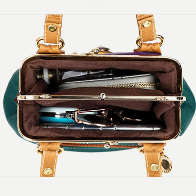 Retro Double Layer Kiss-Lock Shoulder Handbag Party Evening Purse with Crossbody Chain