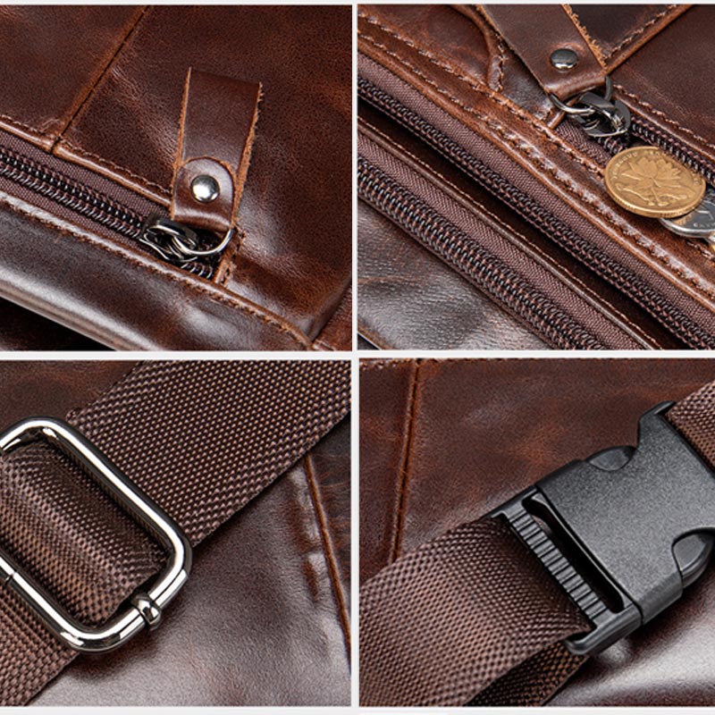 Men Classic Leather Sling Bag Waist Bag with Ajustable Strap