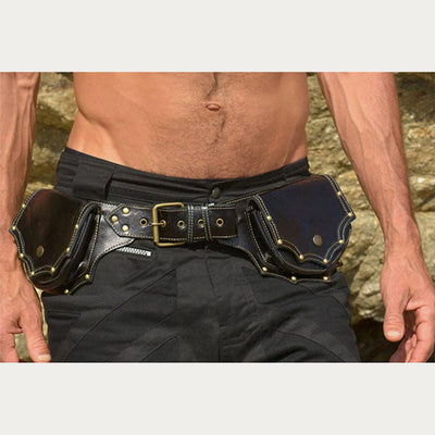 Waist Bag for Women Men Medieval PU Leather Rivets Waist Bag