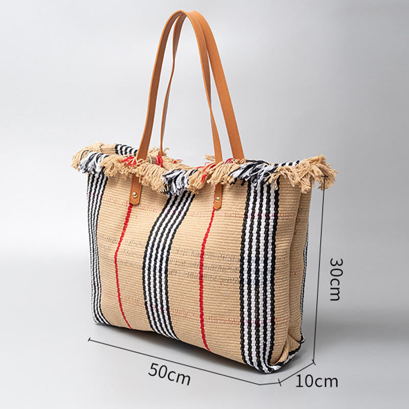 Tassel Canvas Handbag For Women Large Buckle Closure Tote