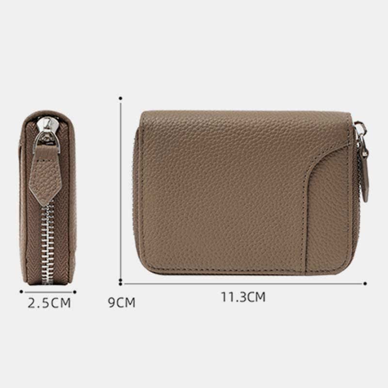 RFID Blocking Small Compact Zip Around Wallet Genuine Leather Coin Purse
