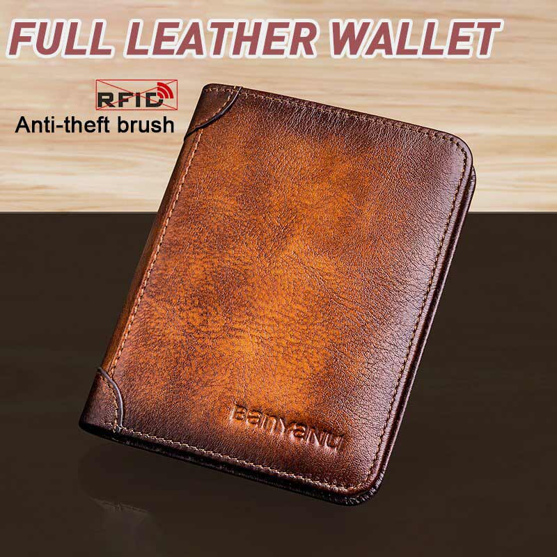 RFID Retro Genuine Leather Tri-fold Wallet