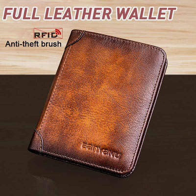 RFID Retro Genuine Leather Tri-fold Wallet