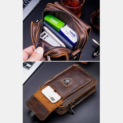 Genuine Leather Multifunctional Waist Messenger Bag with Belt Loop