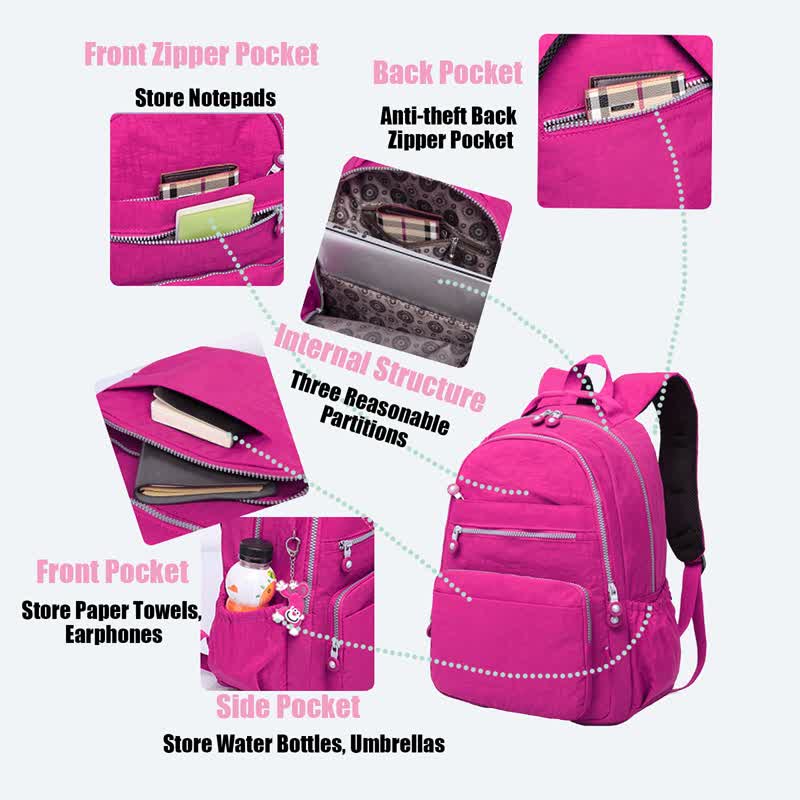 Waterproof Nylon Backpack Lightweight Sports Travel Daypack Multi-Color Optionals