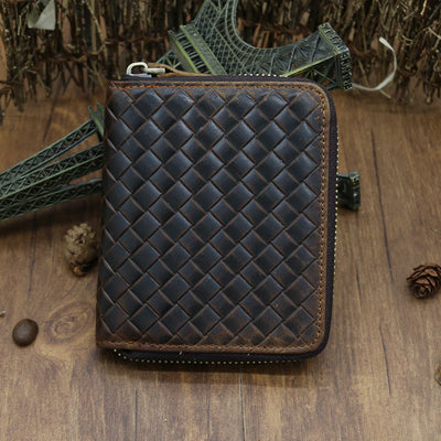 Bifold Genuine Leather Zipper Wallet Gentle Purse For Men Women