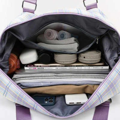 Large Capacity Waterproof Plaid Casual Fitness Travel Handbag