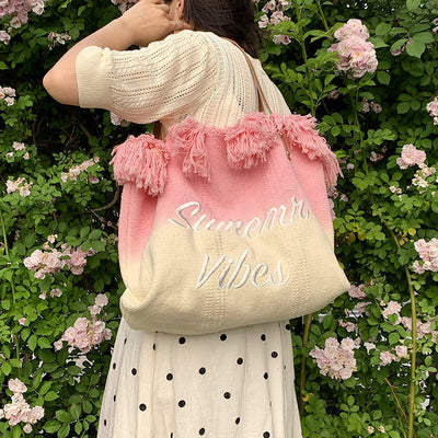 Tote For Women Gradient Color Style Tassel Large Daily Purse
