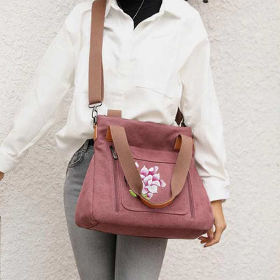 Floral Print Canvas Handbag for Women Top Handle Satchel Crossbody Bag