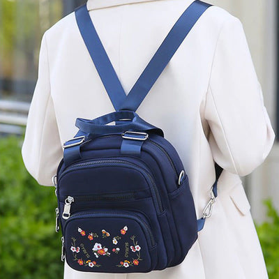 Multi-Compartment Waterproof Embroidery Floral Backpack Daypack Crossbody Bag