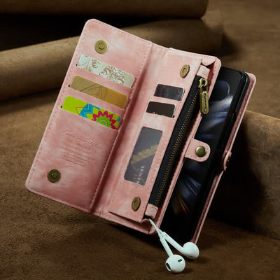 Durable Leather Magnetic Wallet Case for Z Fold 4 with Wrist Strap