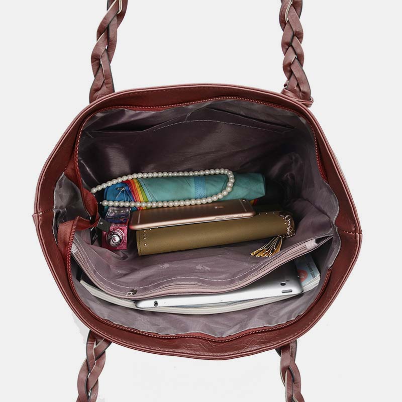 Large Capacity Business Office Handbag Women's Soft PU Tassel Tote Shoulder Bag