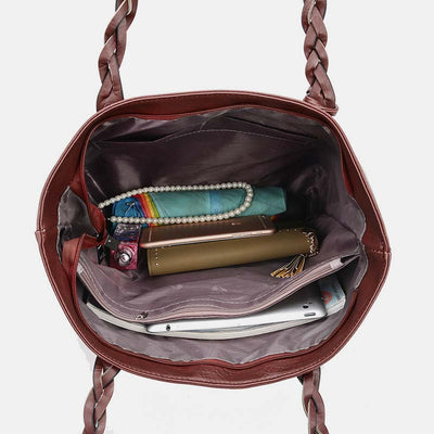 Large Capacity Business Office Handbag Women's Soft PU Tassel Tote Shoulder Bag