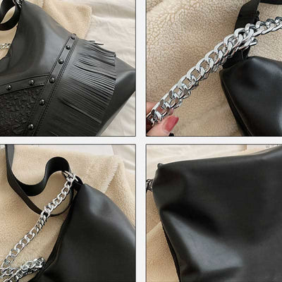 Rivet Tote Bag Women Large Capacity Motorcycle Tassel Chain Bag