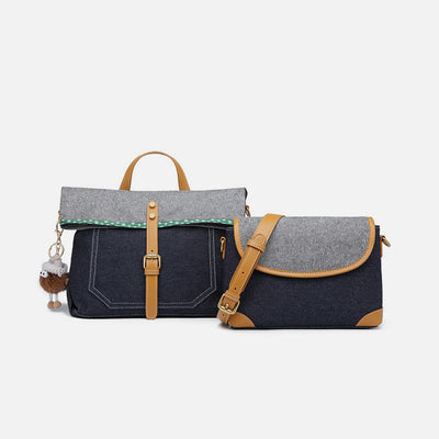 2Pcs Denim Handbag Set Fashion Crossbody Bag Set for Women - Navy - image 1
