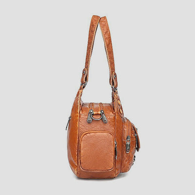 Tote Bag For Women Vintage Riveted Multi-Pocket Leather Crossbody Bag