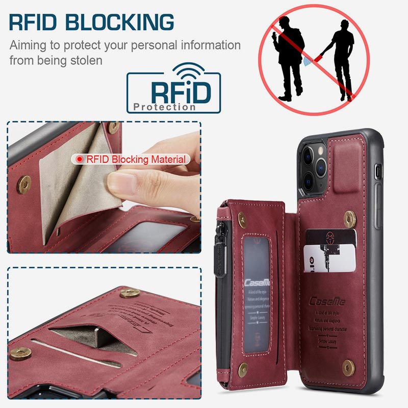 2 IN 1 Anti-theft RFID Phone Bag Wallet Smartphone Case Compatible with iPhone