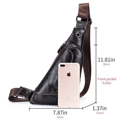 Vintage Leather Crossbody Sling Backpack Chest Bag Travel Hiking Daypack