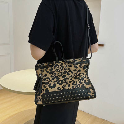 Leopard Print Tote For Women Commuter Rivet Durable Crossbody Bag