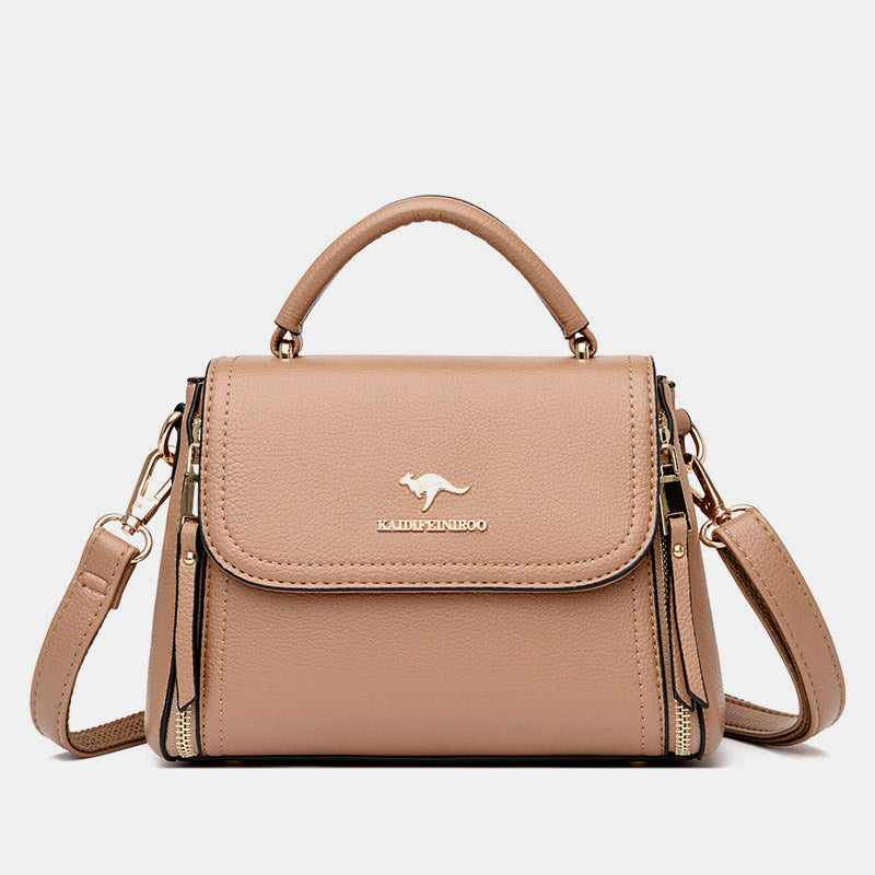 Double Compartment Top Handle Satchel Leather Crossbody Bag Purse Handbag