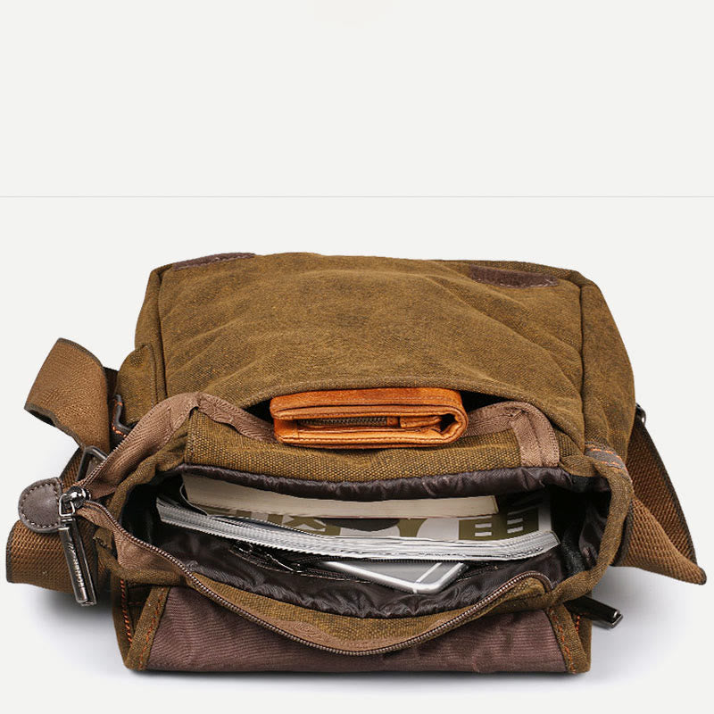 Messenger Bag For Men Vintage Thicken Canvas Large Capacity Crossbody Bag