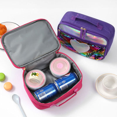 Lunch Bag For Children Glitter Heart Pattern Insulated Bag