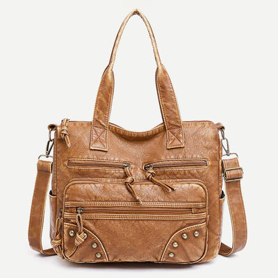 Retro Faux Leather Tote Handbag for Women Shoulder Bag with Crossbody Strap