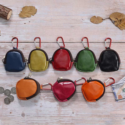 Mini Leather Zipper Coin Purse Cowhide Leather Cute Purses Wallet