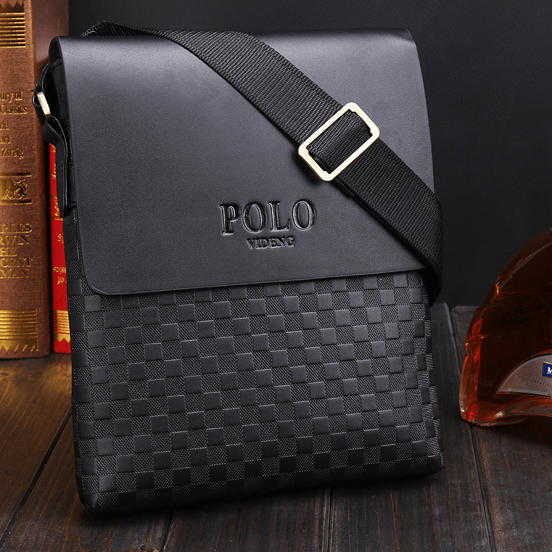 Small Messenger Bag for Men Plaid PU Leather Crossbody Shoulder Bag