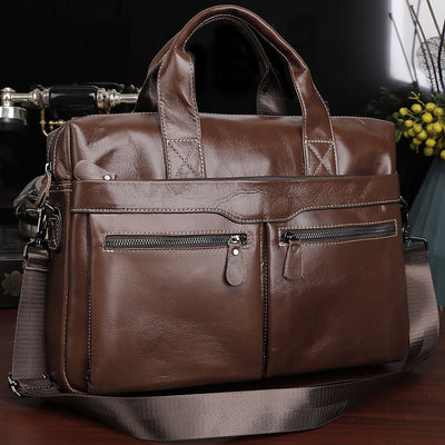 Business Briefcase Messenger Bag For Men Genuine Leather Laptop Bag