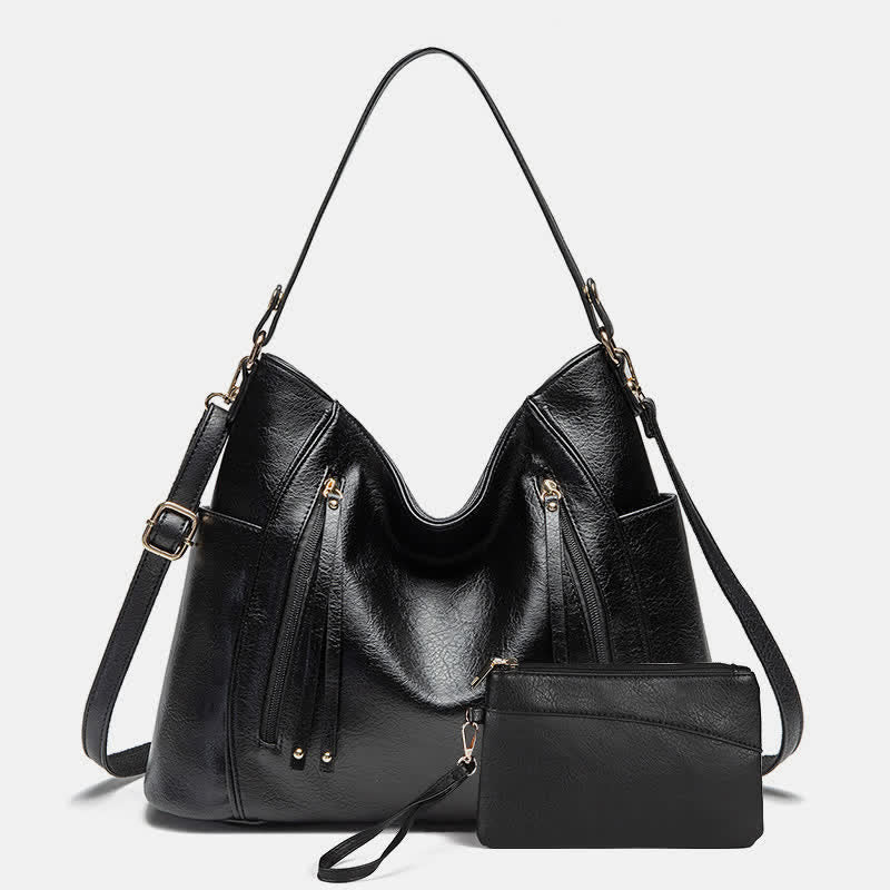 Tote Handbags Set Women Leather Hobo Shoulder Bag with Small Clutch
