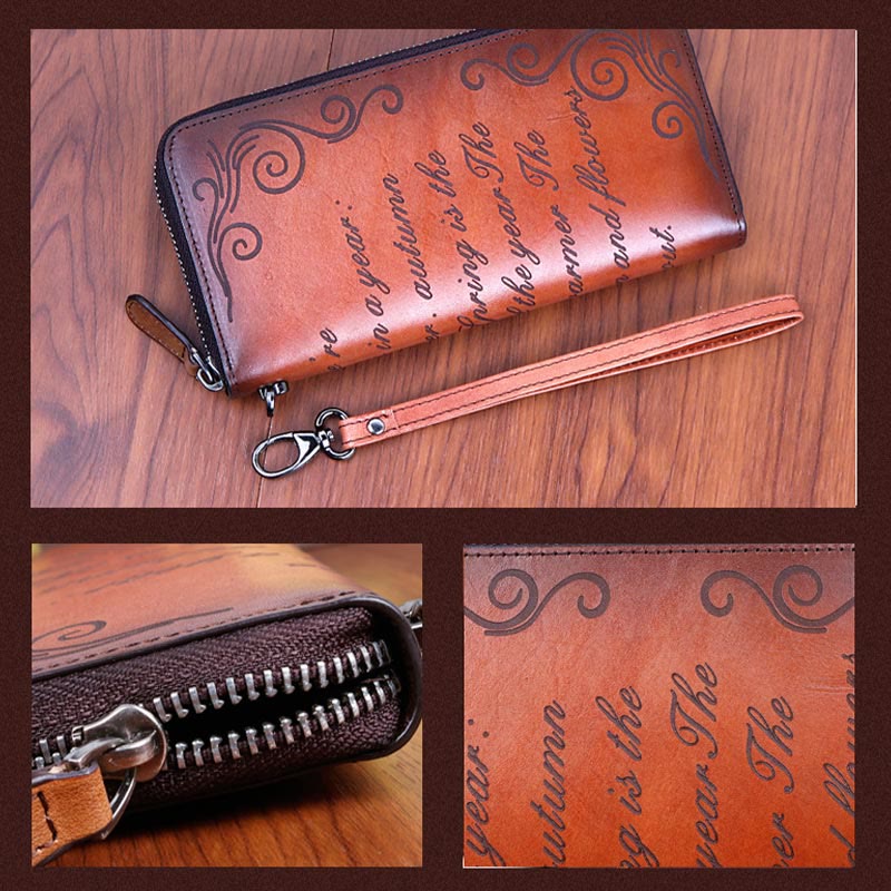 Wallet for Women Vintage Genuine Leather Printing Daily Shopping Handbag