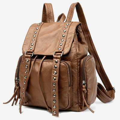 Rivet Backpack For Women Travel Soft Plain Color Leather Daypack