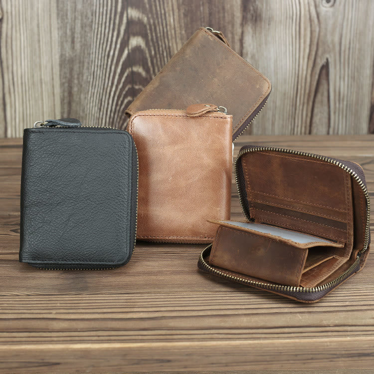 Retro Leather Wallet Multifunctional Small Zipper Purse For Men