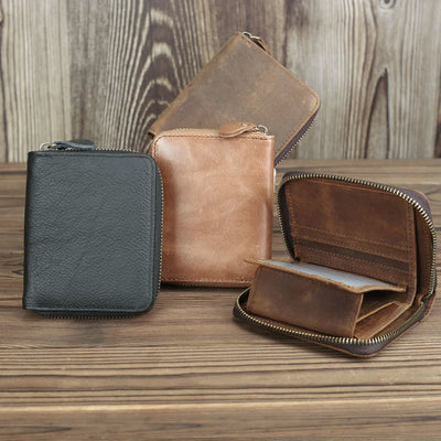 Retro Leather Wallet Multifunctional Small Zipper Purse For Men