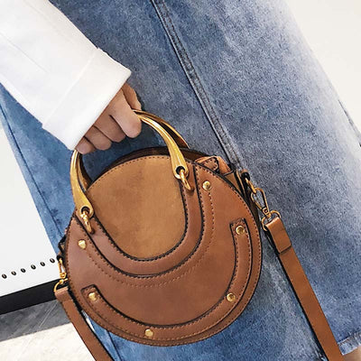 Large Capacity Round Shape Elegant Top-Handle Bag With Metallic Handle
