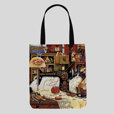 Cute Kitty Canvas Tote Bag for Women Men Multifunction Shoulder Purses