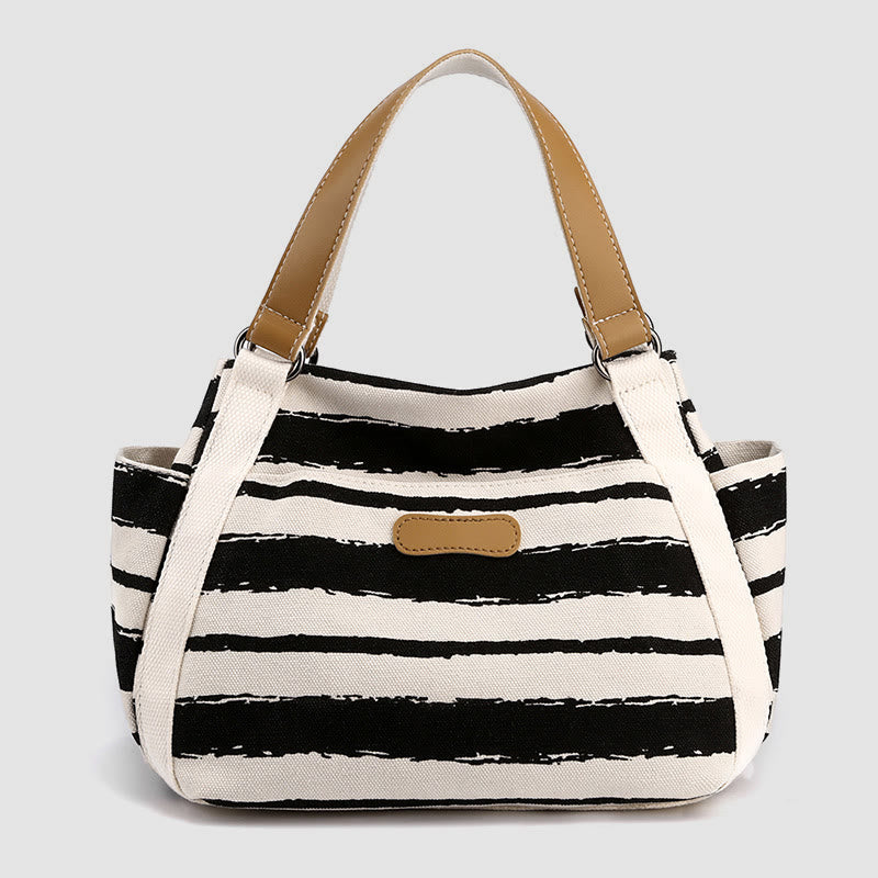 Casual Tote Bag For Women Daily Use Striped Canvas Bag