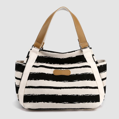 Casual Tote Bag For Women Daily Use Striped Canvas Bag