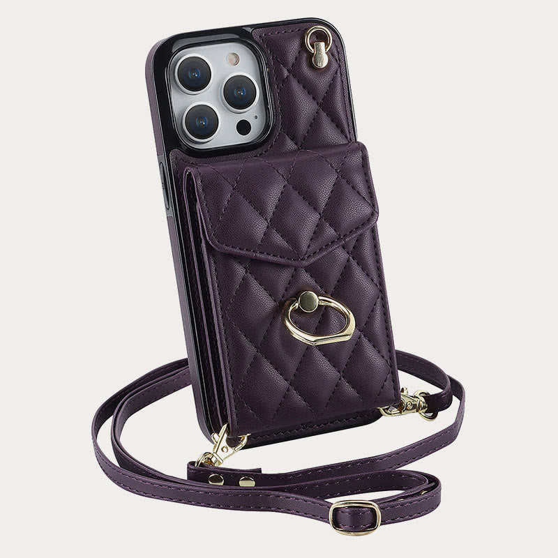 Phone Wallet Case For iPhone 14/15/16 Functional Quilted Crossbody Phone Case
