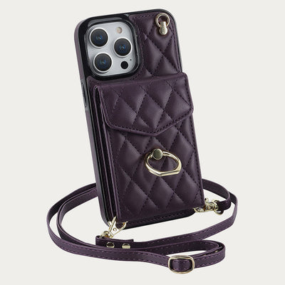 Phone Wallet Case For iPhone 14/15/16 Functional Quilted Crossbody Phone Case