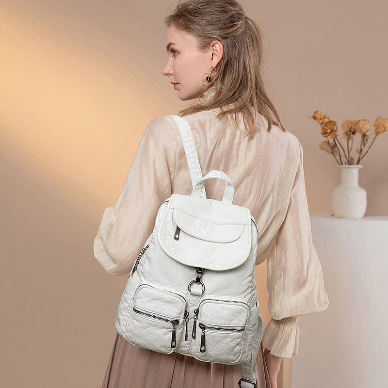 Soft Leather Travel Backpack Small Waterproof Casual Daypack Backpacks for Women