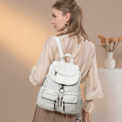 Soft Leather Travel Backpack Small Waterproof Casual Daypack Backpacks for Women