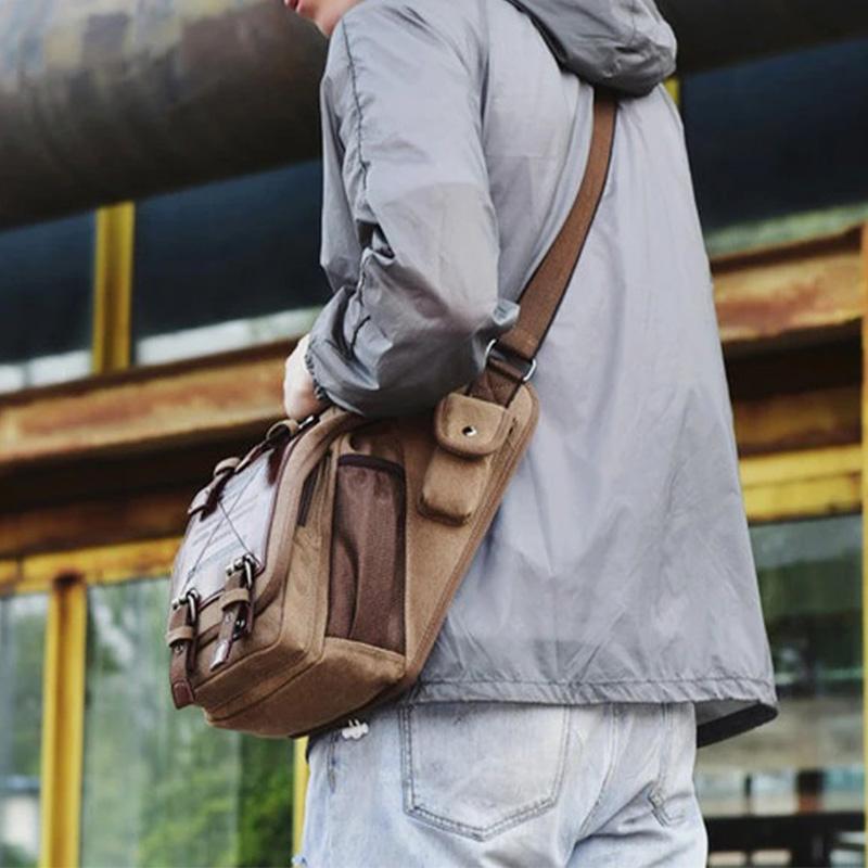 Crossbody Bag For Men Retro Multifunctional Canvas Daily Messenger Bag