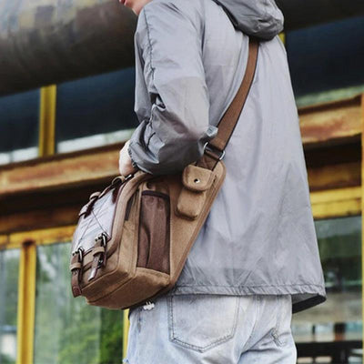Crossbody Bag For Men Retro Multifunctional Canvas Daily Messenger Bag